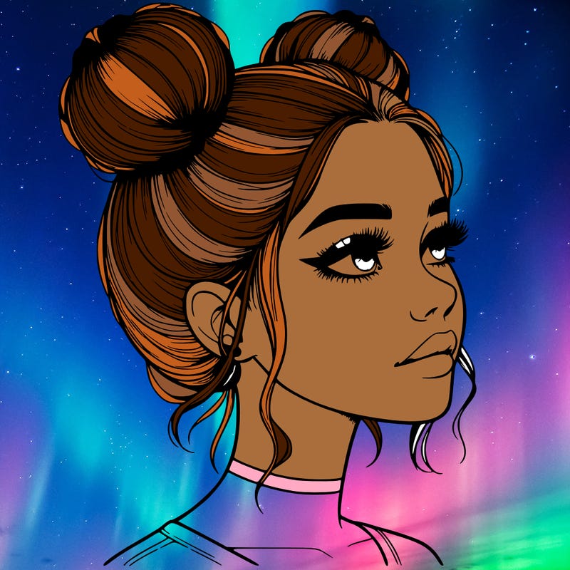 realistic girl with buns on the top of her head