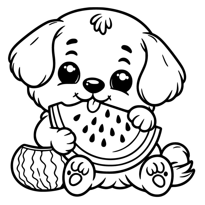 puppy eating a watermelon