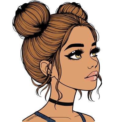 realistic girl with buns on the top of her head