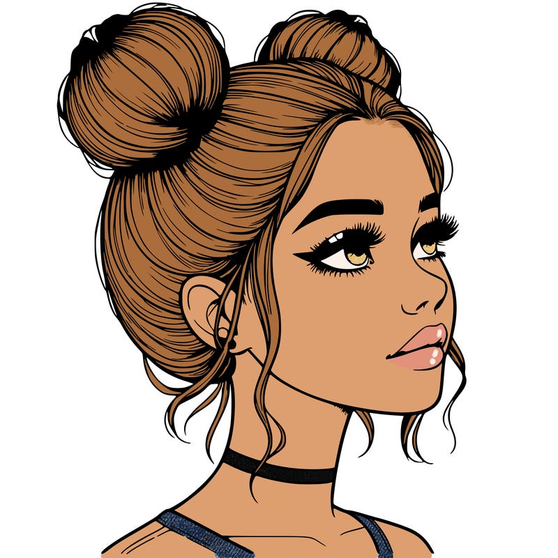realistic girl with buns on the top of her head