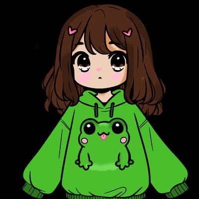 girl wearing frogging sweatshirt