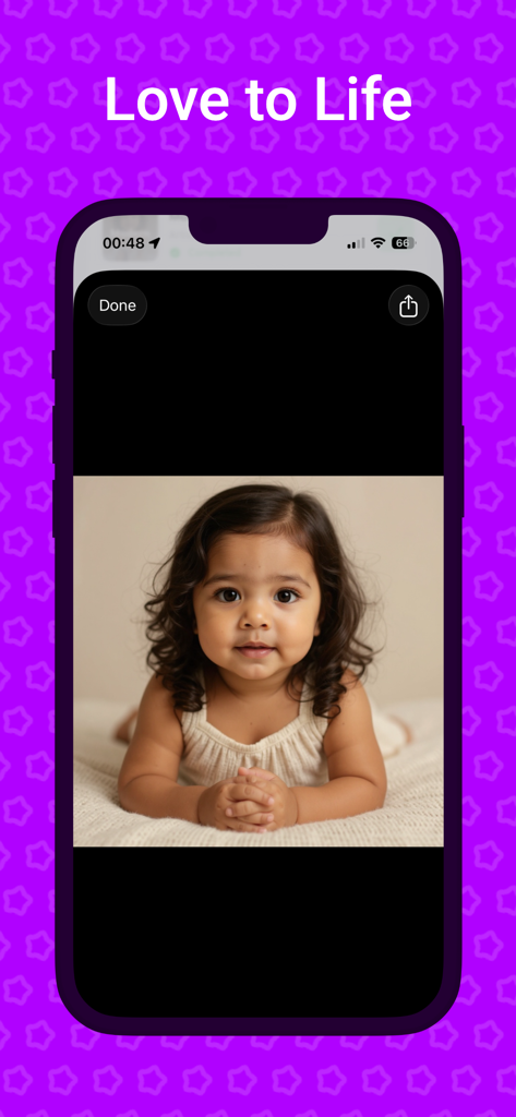AI Baby Generator - Pēpe - Realistic AI generated baby face result on a smartphone screen