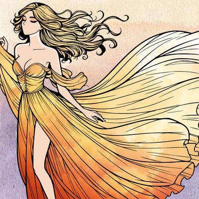 realistic woman in dress flowing the the wind