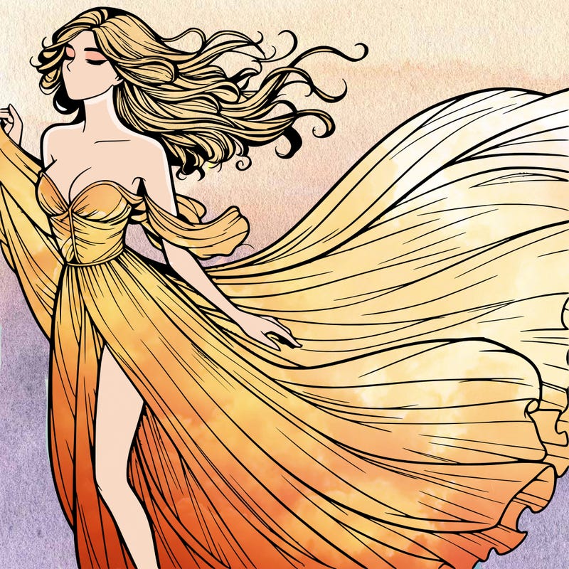 realistic woman in dress flowing the the wind