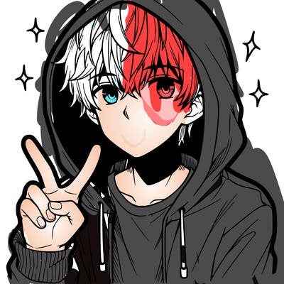 teenage manga boy in a hoodie, doing ✌