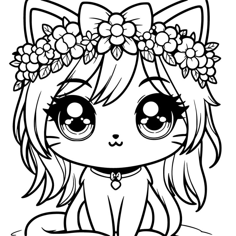 kitty with a manga flower crown
