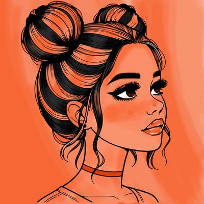 realistic girl with buns on the top of her head