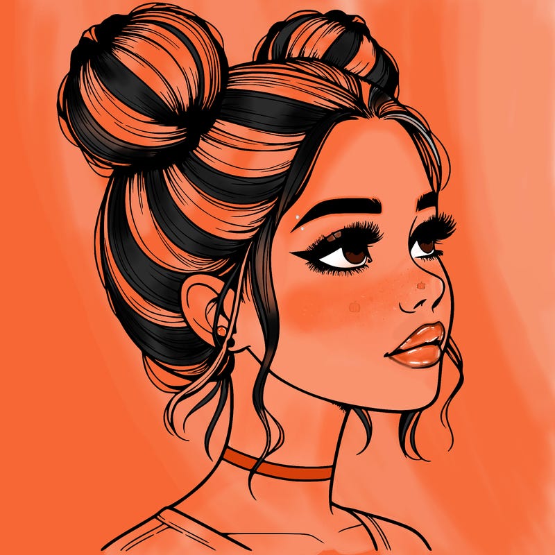 realistic girl with buns on the top of her head