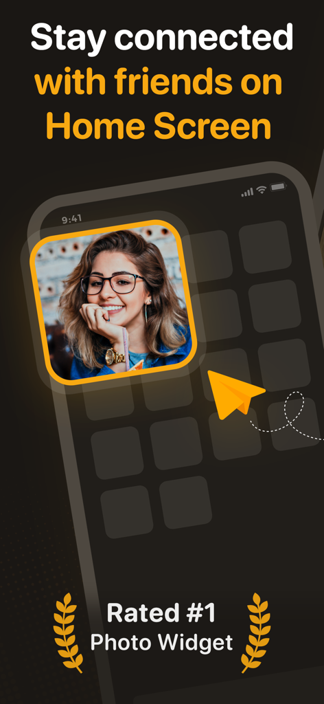 A friends photo displayed in a widget on an iPhone home screen