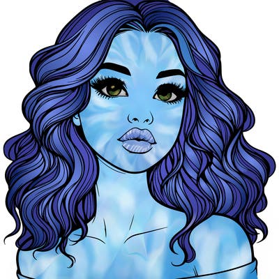 realistic girl with wavy hair and lips