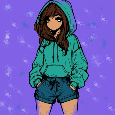 realistic girl in shorts and hoodie