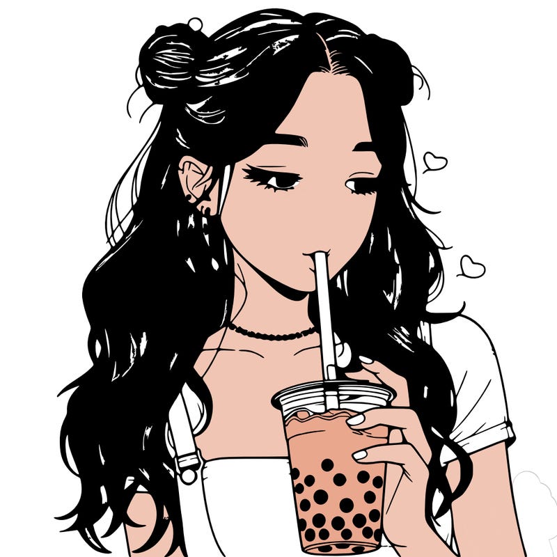 aesthetic realistic girl with boba
