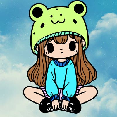 a girl wearing a frog hat and some frog socks