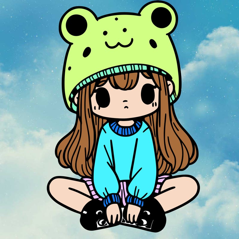 a girl wearing a frog hat and some frog socks