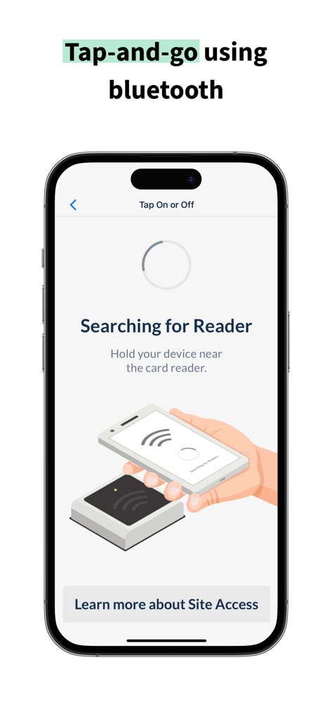 Avetta Workforceアプリの、タップ＆ゴーのBluetooth現場アクセスを表示する画面。