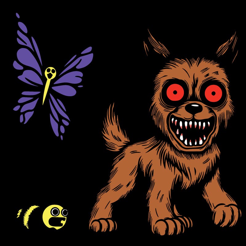 terrifying dog with a butterfly
