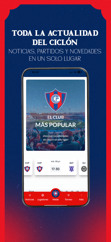 Club Cerro Porteño - Club Cerro Porteno mobile app home screen showing team news and match details
