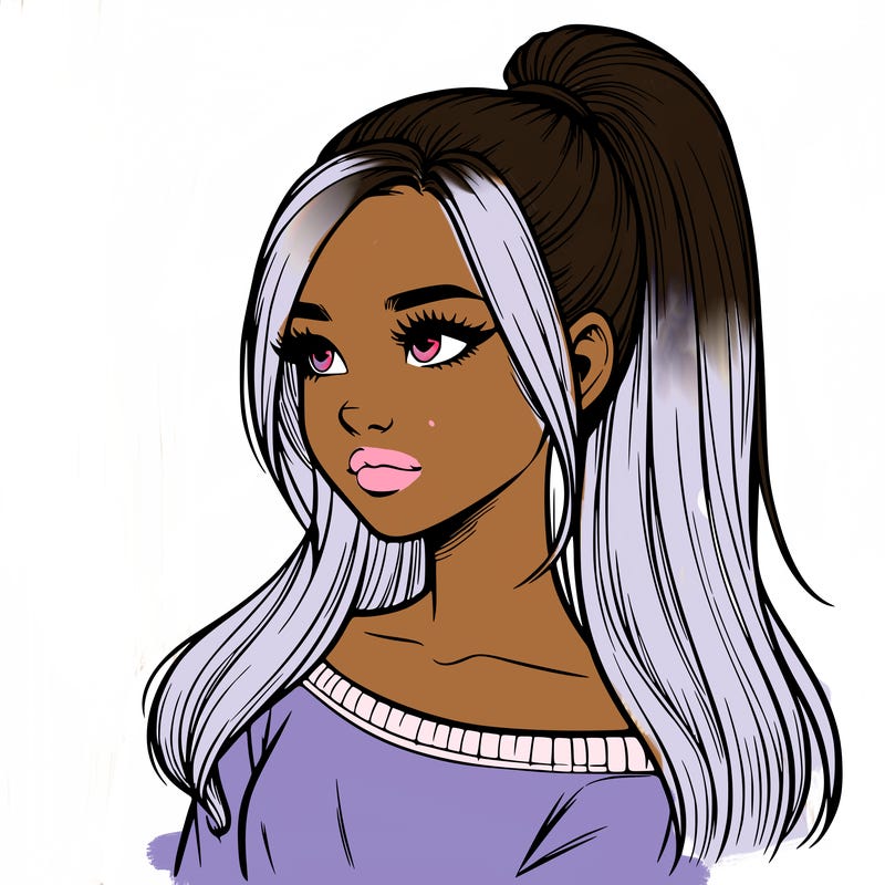 realistic girl with a high ponytail