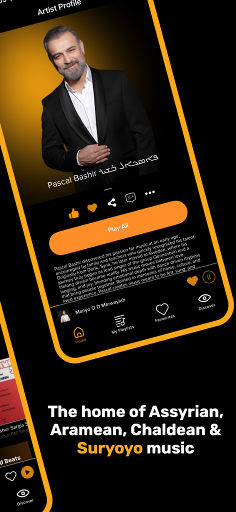 Toby.Audio - Artist profile page of Pascal Bashir on the Toby Audio music app for Assyrian and Aramean culture.