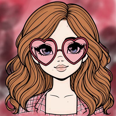 realistic girl wearing heart shaped glasses