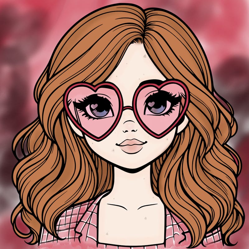 realistic girl wearing heart shaped glasses