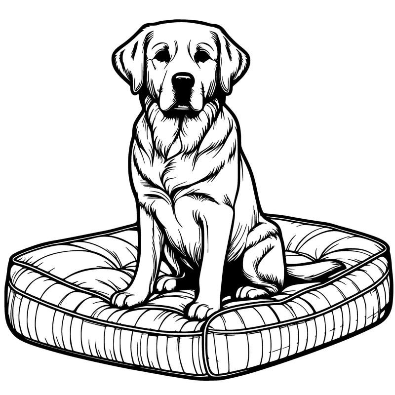realistic dog sitting on dog bed
