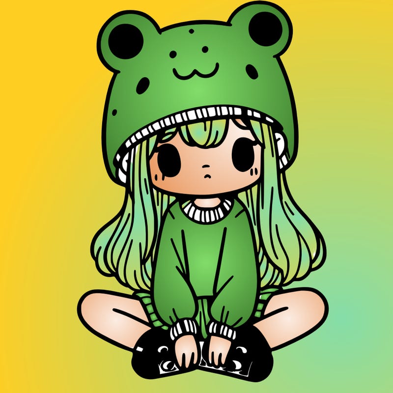 a girl wearing a frog hat and some frog socks