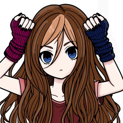 long haired girl with fingerless gloves