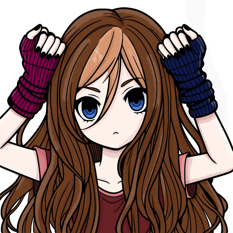 long haired girl with fingerless gloves