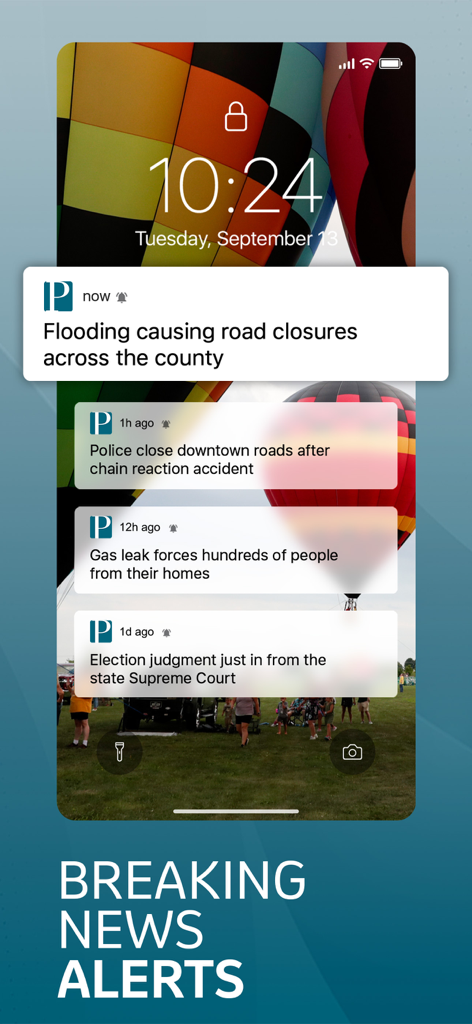 The Press of Atlantic City - iPhone lock screen displaying local breaking news push notifications from The Press of Atlantic City app
