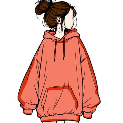 realistic girl with a oversized sweatshirt on and a bun