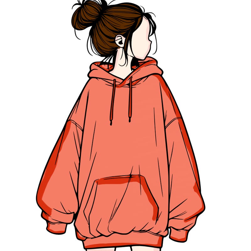 realistic girl with a oversized sweatshirt on and a bun