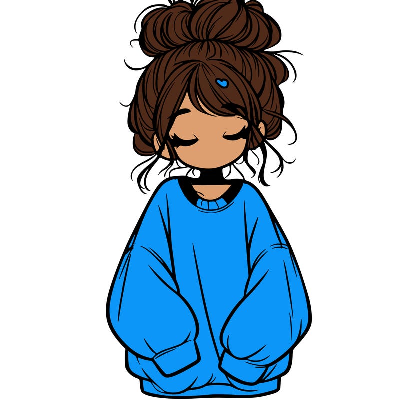 girl with baggy sweatshirt and messy bun
