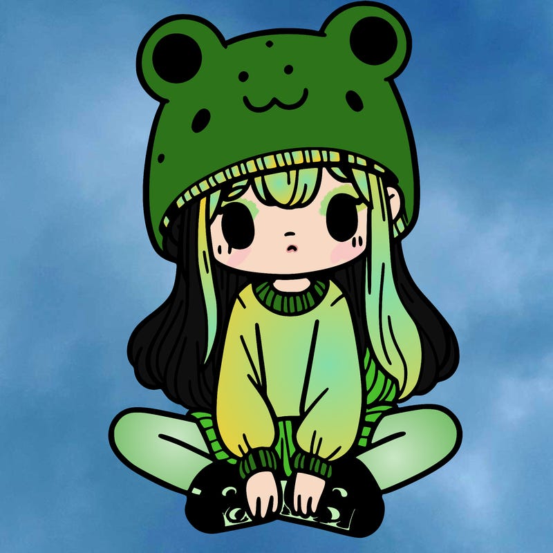 a girl wearing a frog hat and some frog socks