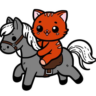 cute cat ride a horse