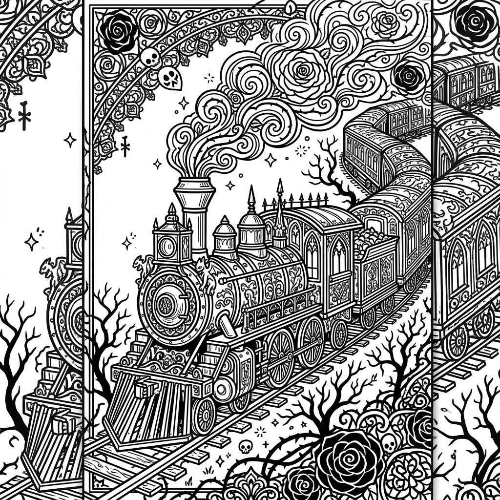 Trenes Góticos para colorear: Dibujos Imprimibles Gratis — Color Pop