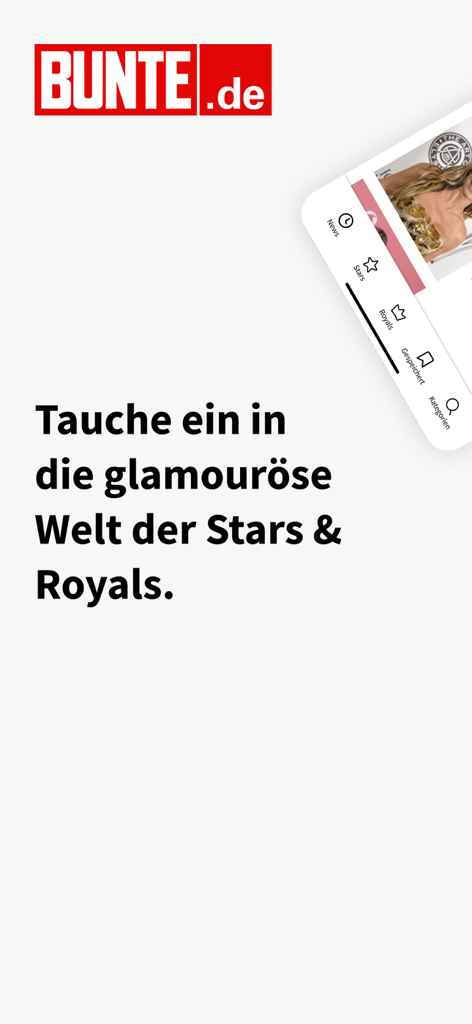 BUNTE.de – Stars & Royals News - Schermata di benvenuto dell'app BUNTE.de per notizie su celebrità e reali