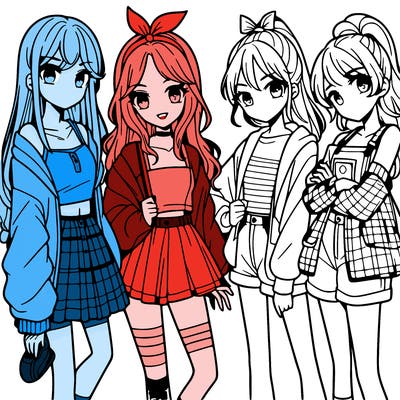 teen manga girls group of 4