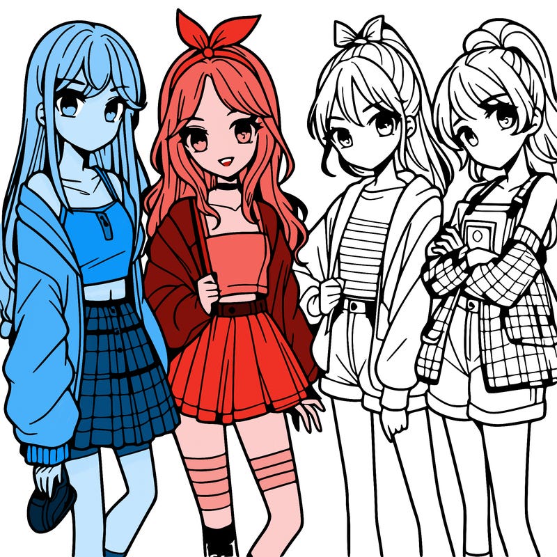 teen manga girls group of 4