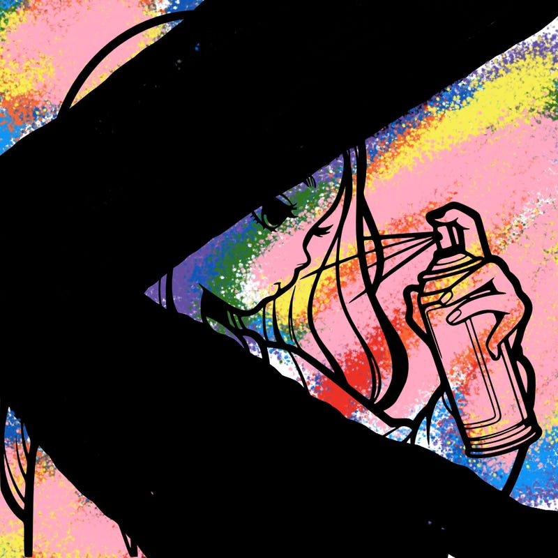 a realistic girl spray painting