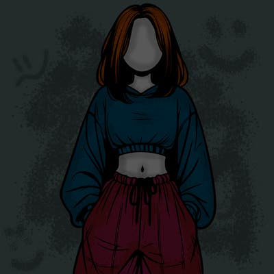 realistic girl faceless with baggy pants and a crop top