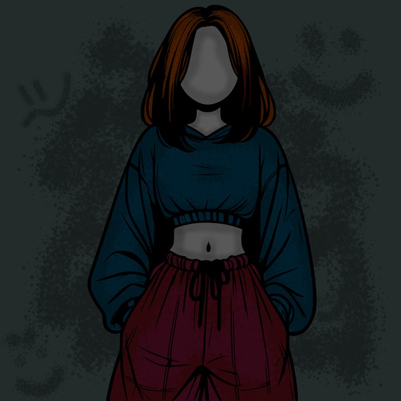 realistic girl faceless with baggy pants and a crop top