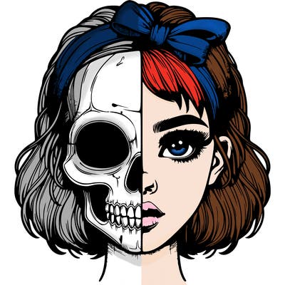 realistic girl with half skull mask