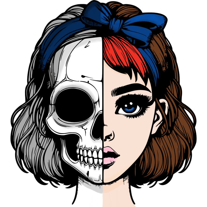 realistic girl with half skull mask