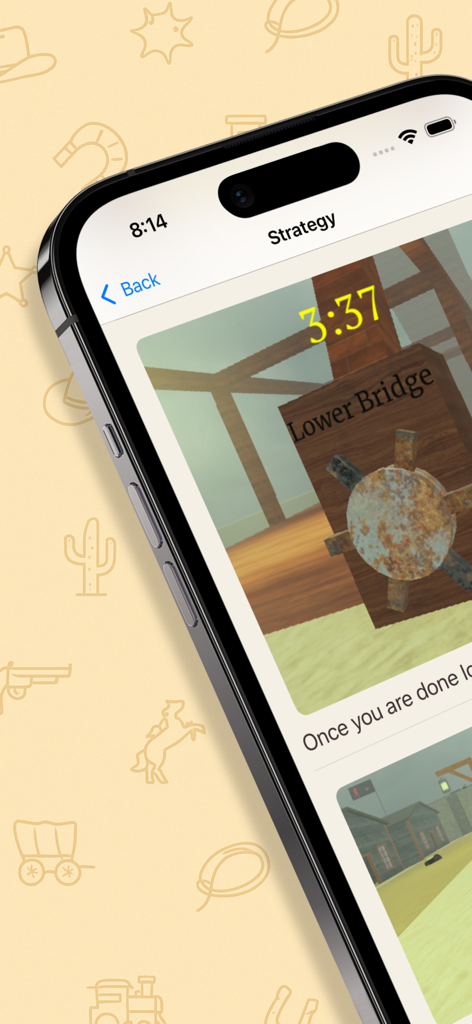 Dead Rails Guide – Unofficial - Tela do iPhone mostrando um guia de estratégia para o jogo Roblox Dead Rails com detalhes sobre a área da Ponte Inferior