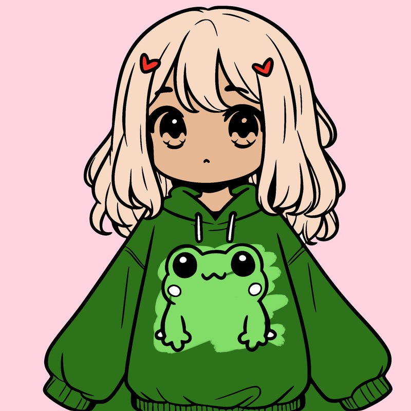 girl wearing frogging sweatshirt