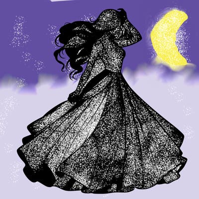 realistic woman with dress flowing in the wind