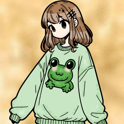 girl wearing frogging sweatshirt
