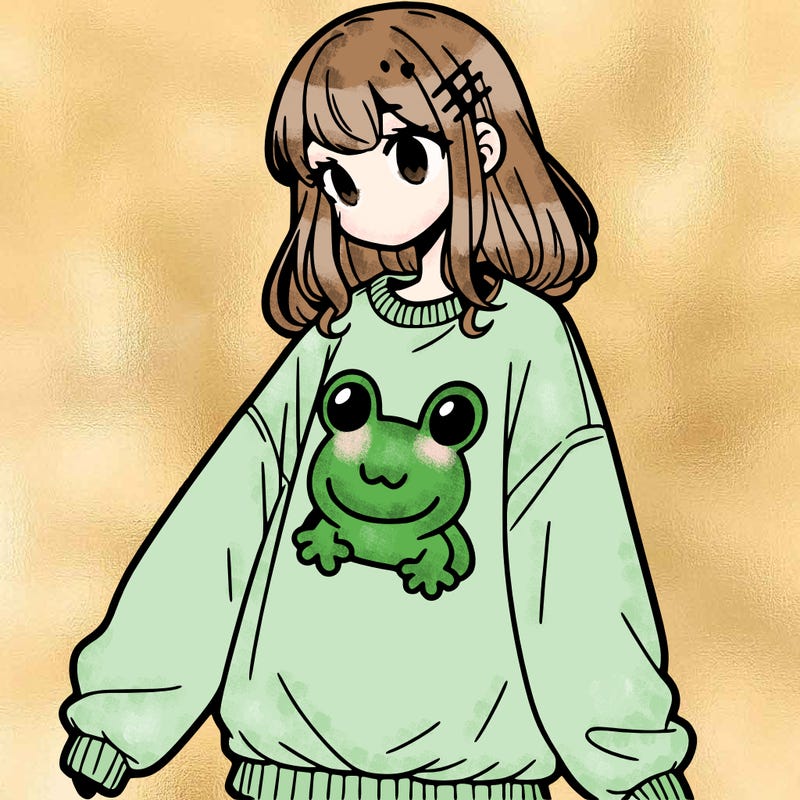 girl wearing frogging sweatshirt