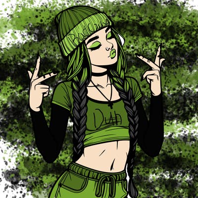 realistic teenage girl with braids and a beanie and crop top doing 🫶🏼